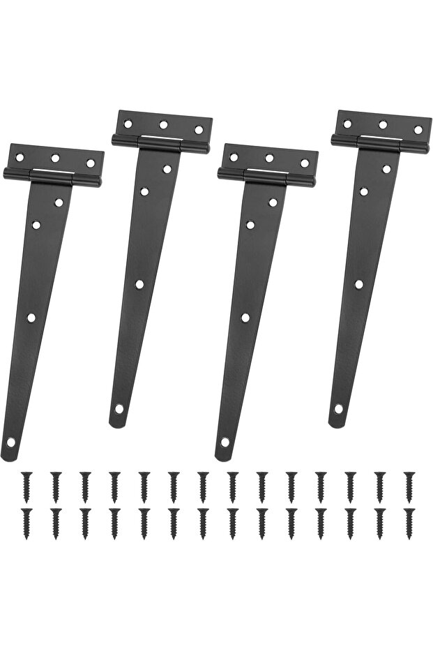 Four black T-hinges - galvanized iron T-hinges - For doors - 200mm - w/mounting screws - For barn doors - wooden doors & windows - garden sheds