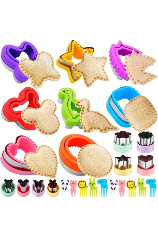 Edgeless Sandwich Cutter Set 26-Piece Cutter And Sealer Set Shapes Heart Star Unicorn Dinosaur Butterfly Lunch Accessories 1 Set