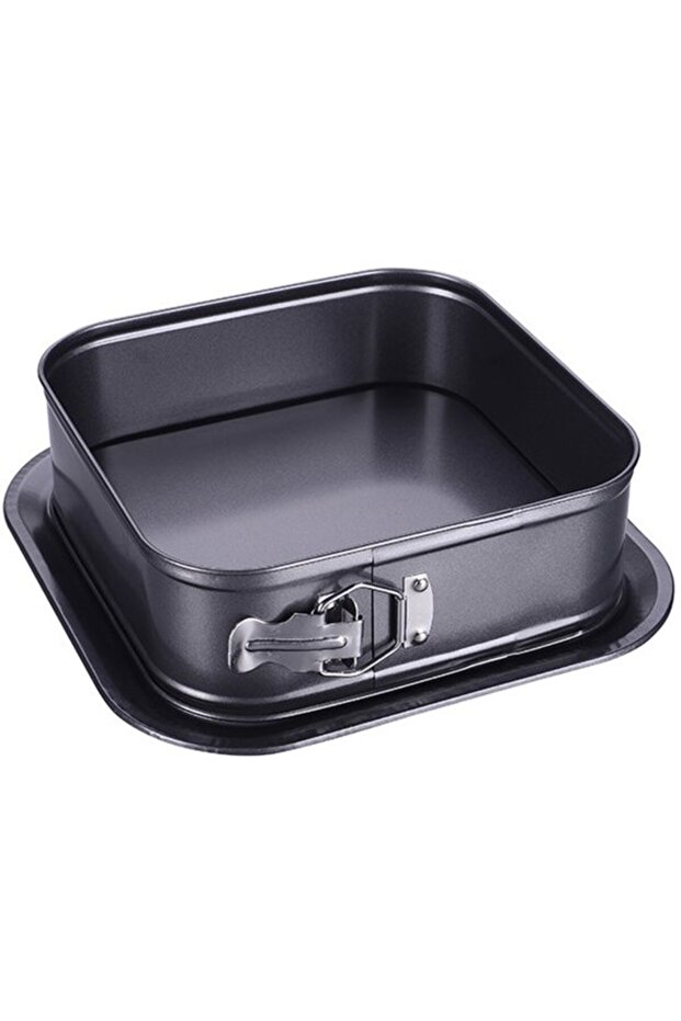 Deep square baking pan with removable base for cakes and pies - ideal for desserts, cookies, cheesecakes, mousse, and quiches - 24x28x8 cm.