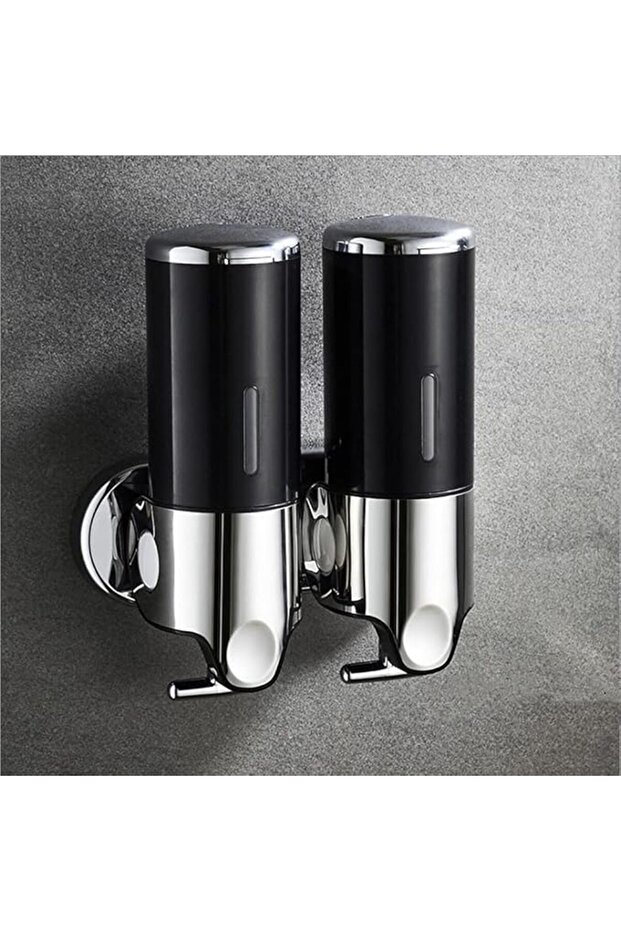 2-Compartment Wall Mounted Shower Pump Dispenser - Black - Suitable for Shampoo, Soap, Conditioner and Shower Gel - Bathroom, Kitchen and Hotel