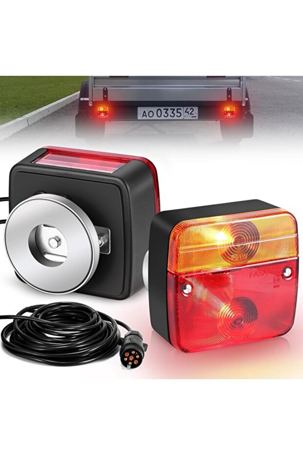 Trailer Tail Lights - Magnetic - 12V Light - Bulb Trailer Lights with 7 Pin and 7.5 m Cable - Brake Lights - Indicator Plate Lights for Truck