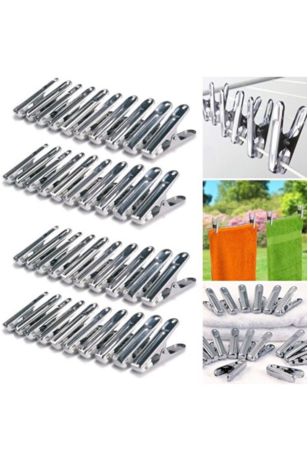 40-Piece Stainless Steel Clothes Clip Set - Premium Clip Set - Soft Protective Ends - Suitable for Laundry and Office Use