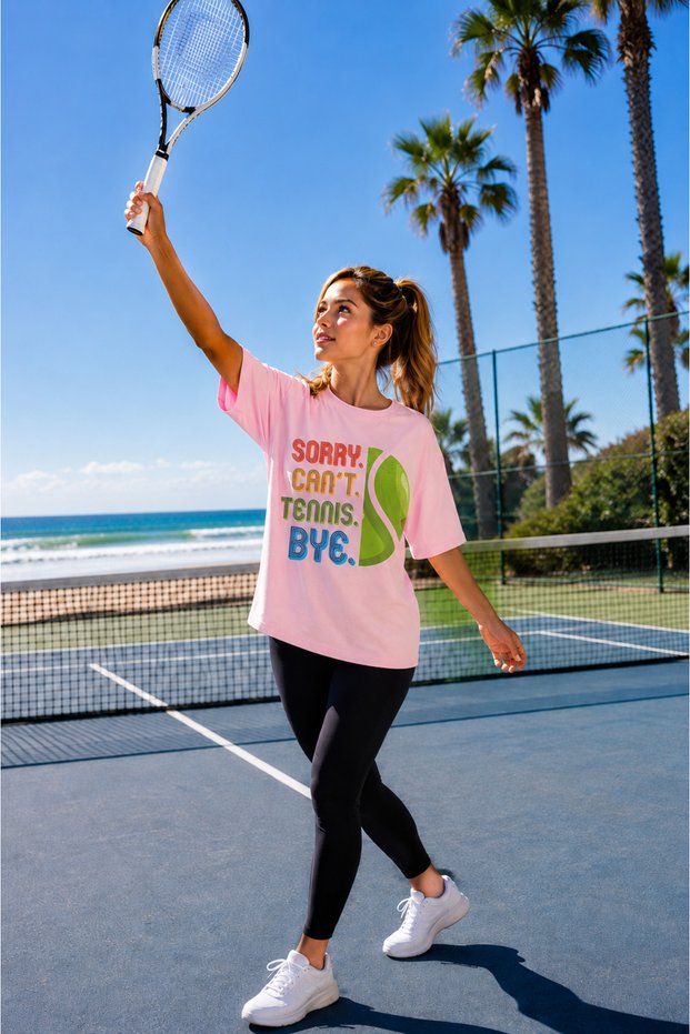 Unisex Oversize Tennis Printed T-Shirt 100% Cotton Tennis Themed Comfortable Fit Short Sleeve T-Shirt