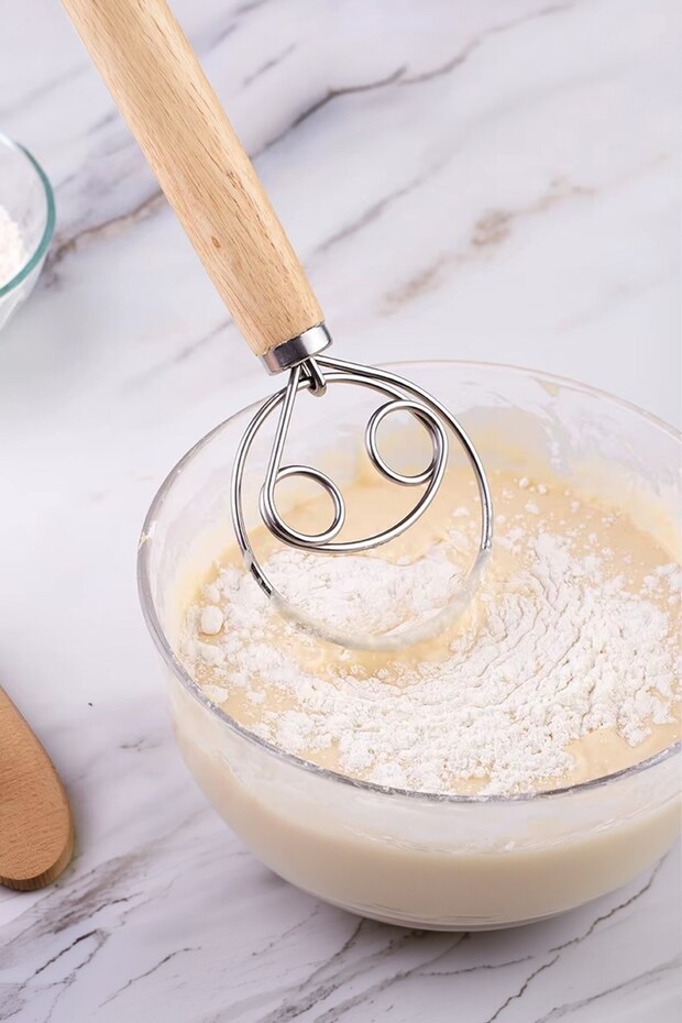 Danish Type Dough Whisk - Stainless Steel Flour & Sourdough Mixing Wire with Wooden Handle Type2