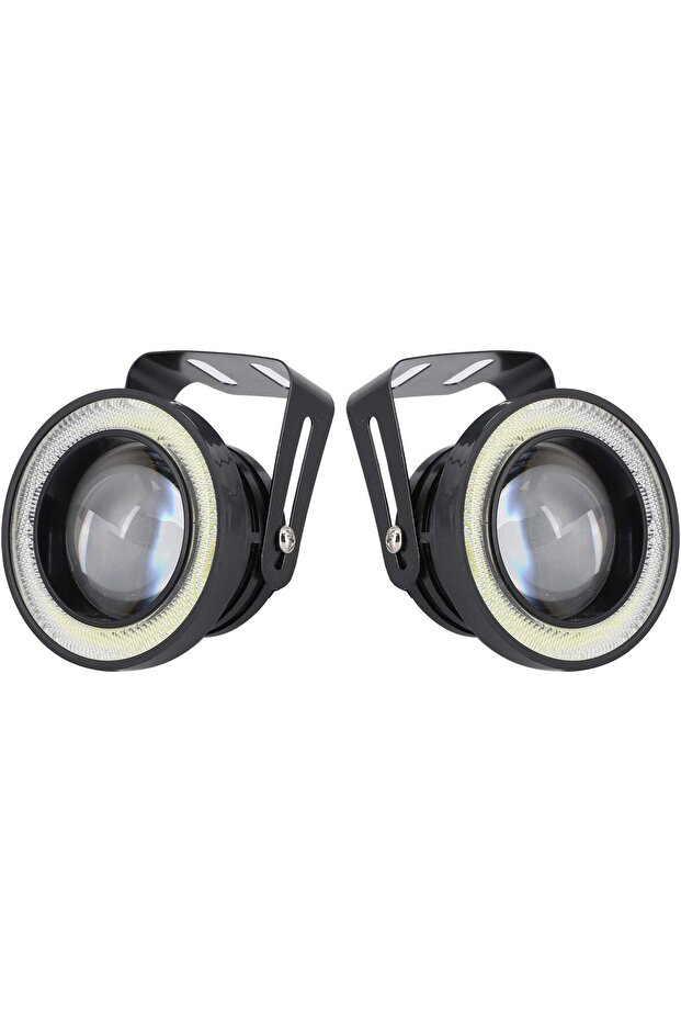 2-Pack Universal Bright Lighting Replacement White 3-inch LED Car Angel Eye Round Fog Lights High Brightness DC 12V IP65 Waterproof