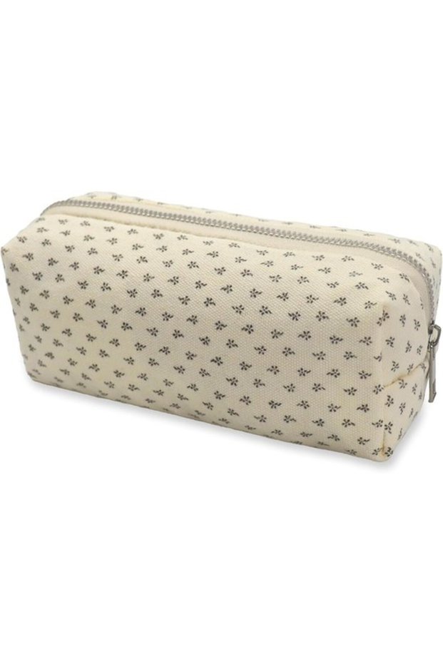 School office pencil case with zipper aesthetic floral bag for girls cosmetic bag and wallet (dark blue)