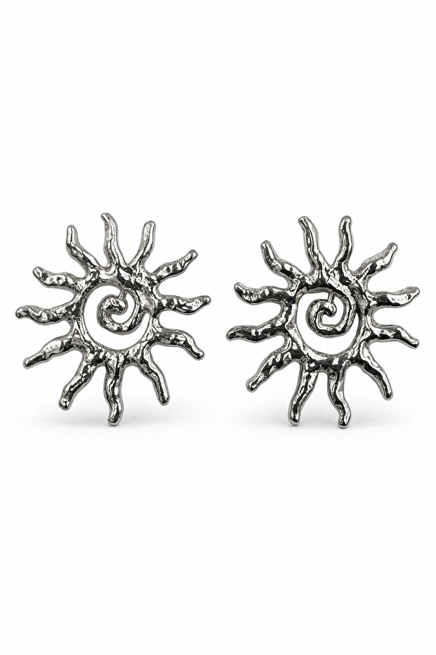 Spiral Design Metallic Gray Bijouterie Earrings with Sun Motif
