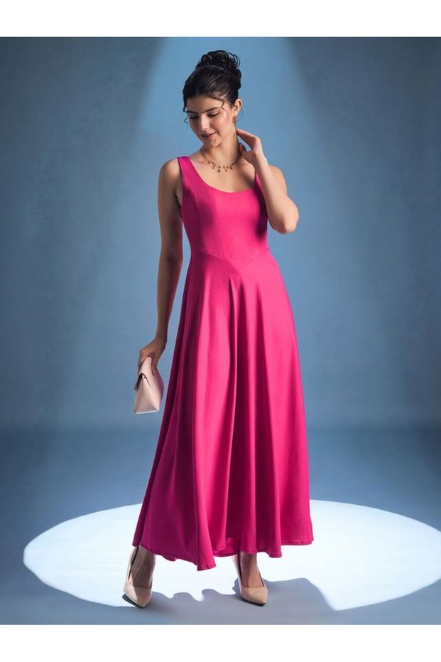 Stretchable Corset Fit And Flare Maxi Dress