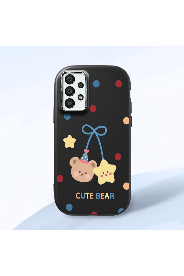 Samsung Galaxy A33 Compatible Case Camera Protector Black Silicone Couple Phone Case with Bear Pattern