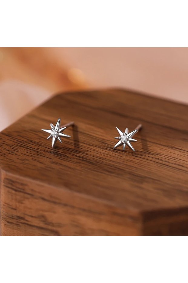 EY5883S SOFTPIG 100% 925 Sterling Silver Zircon 6.5mm Star Stud Earrings for Women Classic Fine Jewe