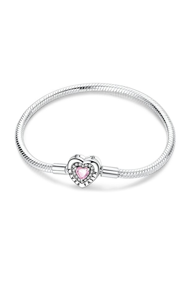 19cm KTB137 Original 925 Sterling Silver Charm Bracelets Heart Clip Bead Snake Chain Bracelet Fit Ch