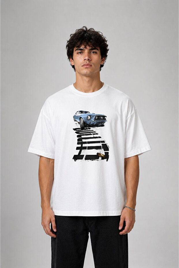 Fast Car Printed Cotton White T-Shirt T-Shirt
