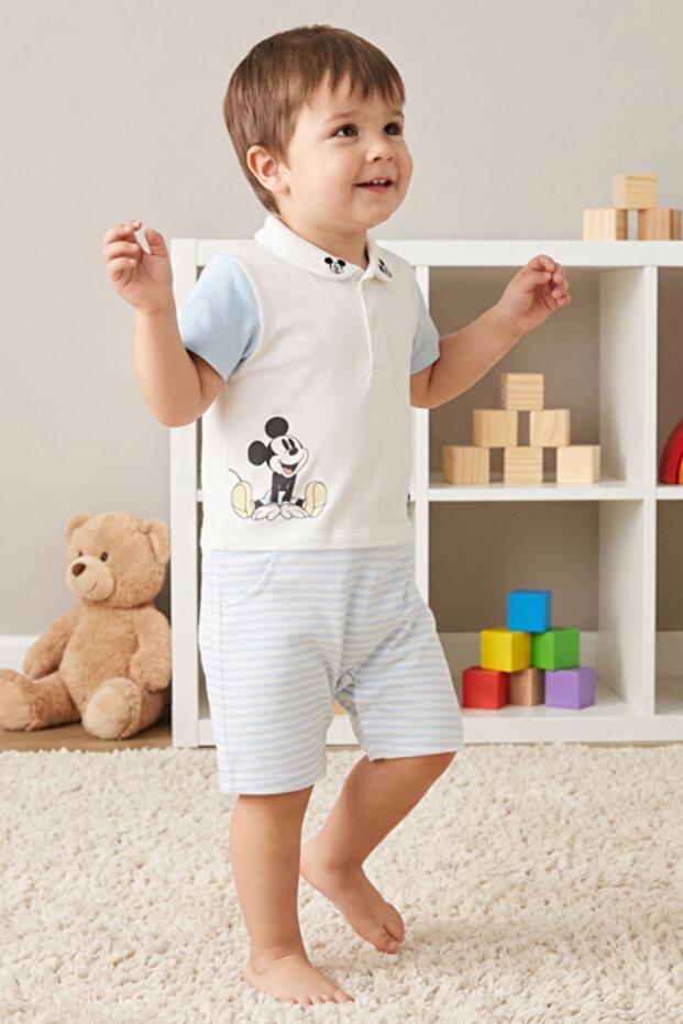 Mickey Mouse Print Rompers with Short Sleeves