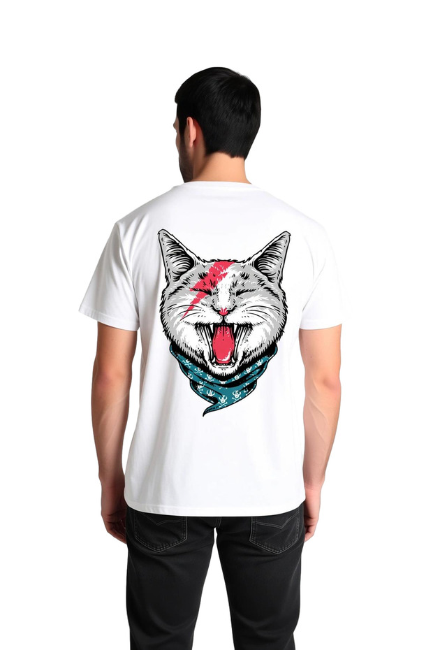 Men's Printed T-Shirt Cat Motif Lightning Bolt Bandana Detail Rock Style Daily Casual Modern Stylish