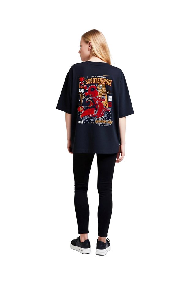 Women's Oversize Graphic Printed T-Shirt Scooter Themed Retro Slogan Design Relaxed Fit Casual Modern