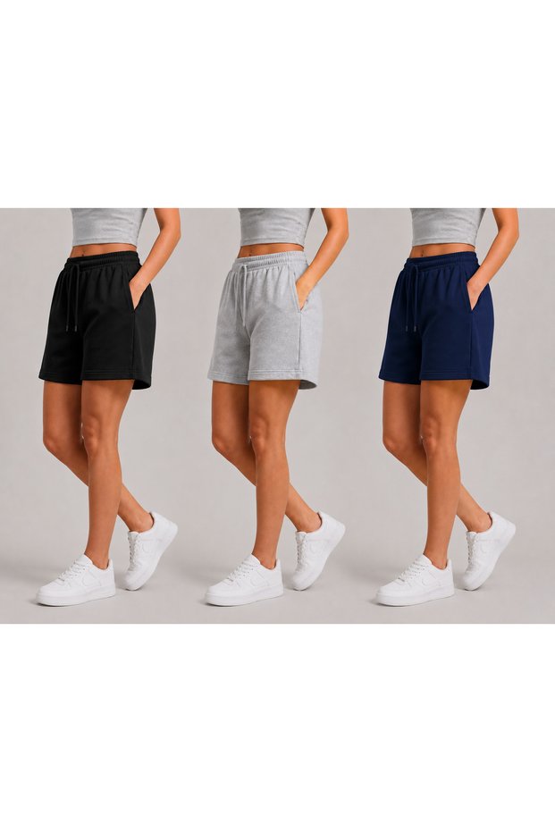 3-Pack Trendy Women's Shorts Offering All-Day Comfort Premium Cotton Shorts Seasonal Black-Grey-Navy Blue