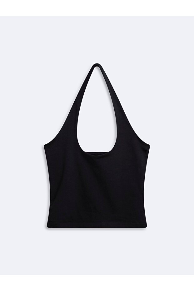 Halter Neck Crop Black Tank Top