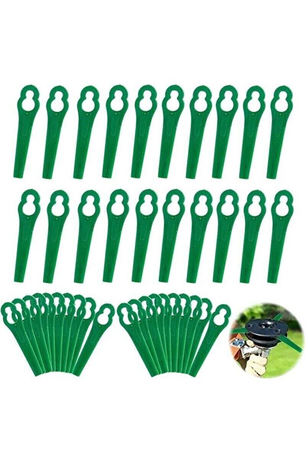 100 plastic blades for mowers, trimmers & cordless brush cutters (L83 Green)