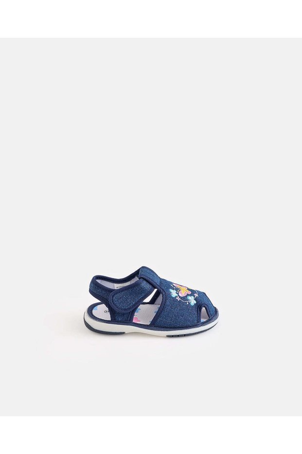 Girls Denim Floral Embroidered Flat Sandals