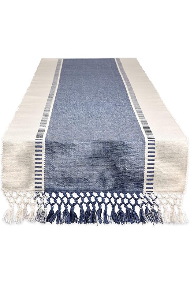 Dobby Stripe Woven Table Runner, 13x72-inch, French Blue | Woven Decorative Table Runner
