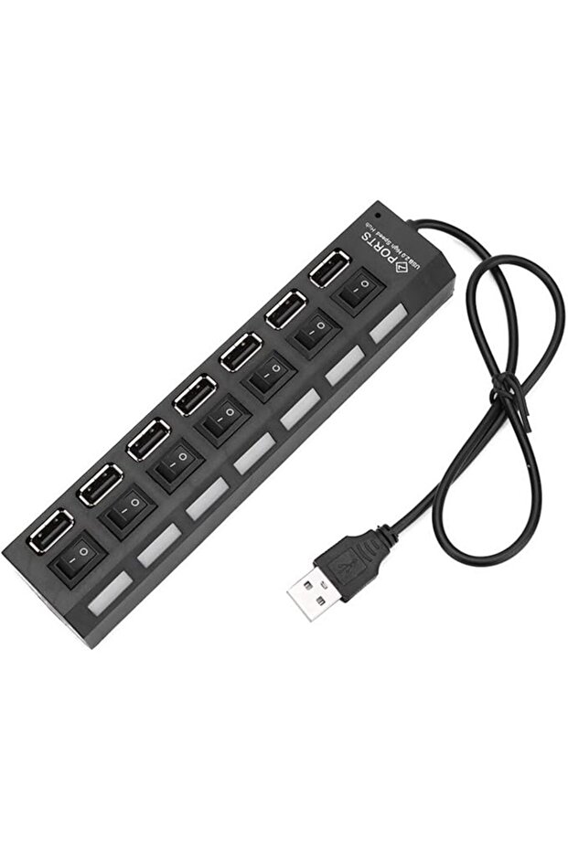 موزع USB بـ 7 منافذ مع مؤشر LED، محول USB 2.0، موزع طاقة متعدد المنافذ مع مفتاح تشغيل/إيقاف للكمبيوتر واللابتوب