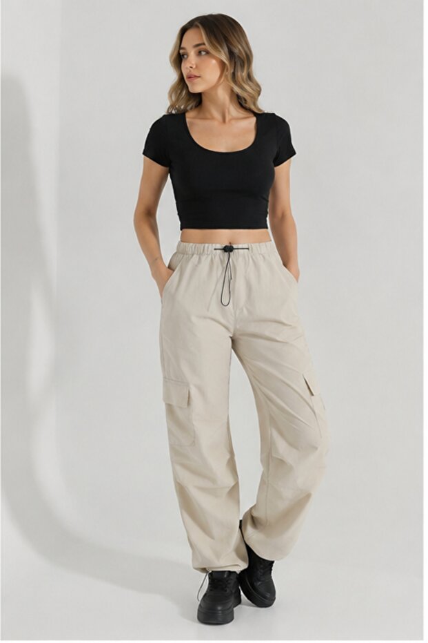 Cargo Pocket Parachute Fabric Women's Trousers