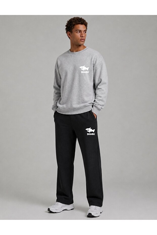 Shark Printed Men's Tube-Collar Sweatshirt and Pants Track Suit