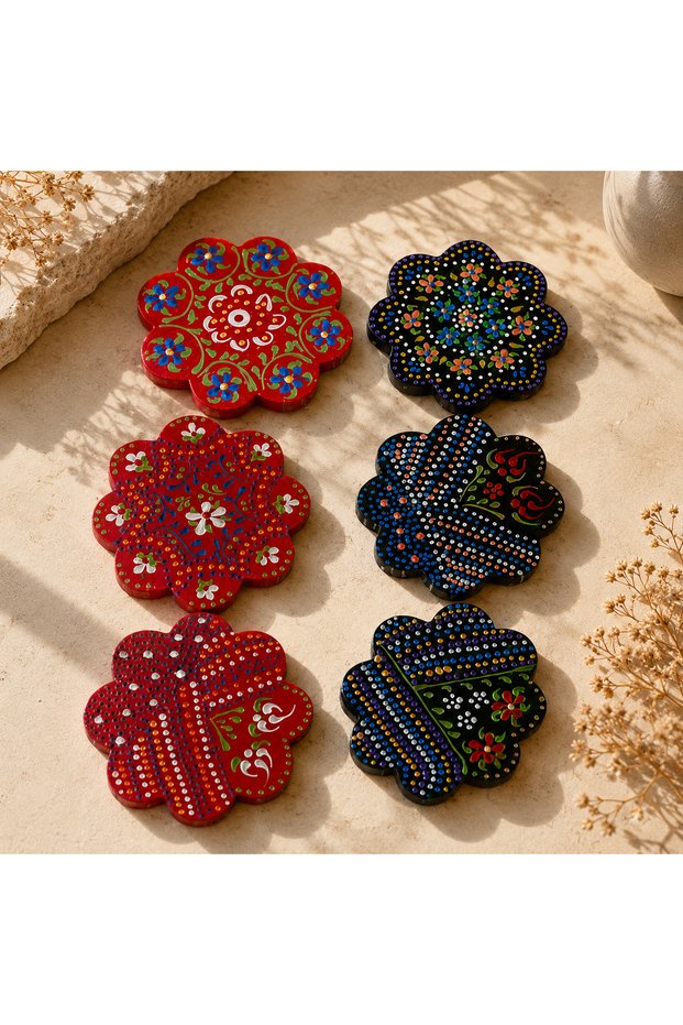 Yedirenk Gift Set of 6 Flower Patterned Coasters