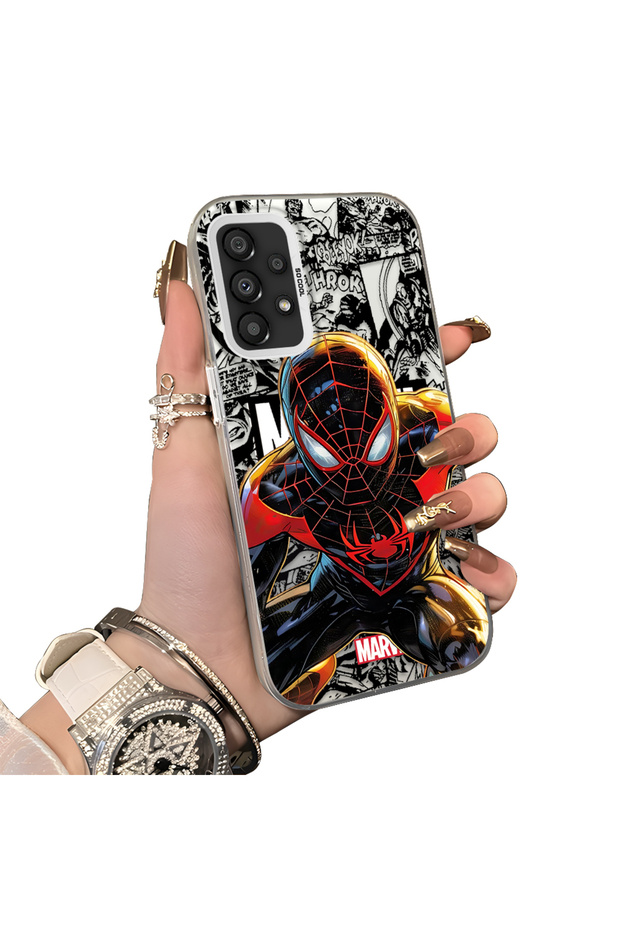 Samsung Galaxy A33 Compatible Spiderman Patterned Silicone Edge Hard Back Case Couple Phone Case