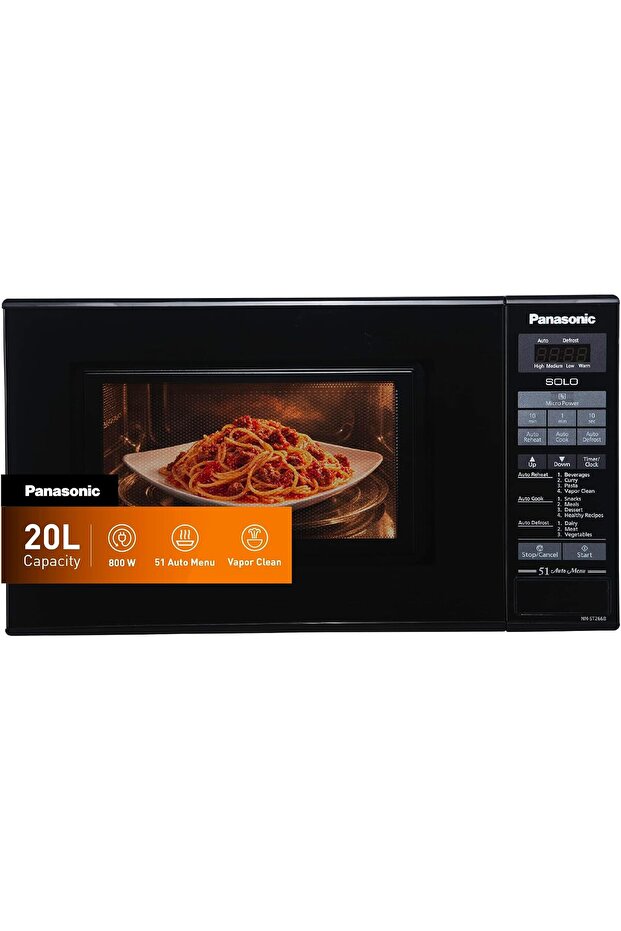 Panasonic 20L Solo Microwave oven, NN-ST266B - 800W, Easy touch control, Auto Reheat, 51 Auto Menu, Auto Defrost, Child Safety lock - Black