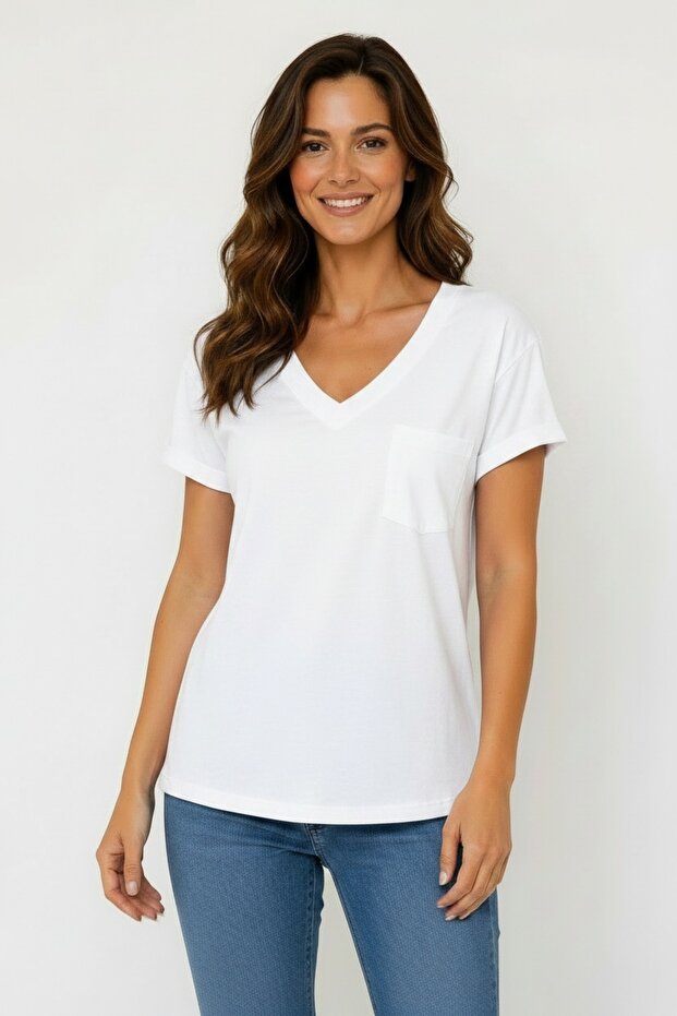 V-Neck Pocketed Oversize Tshirt