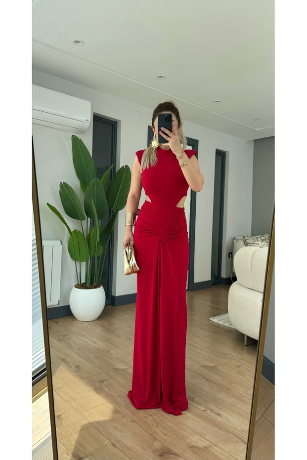 Long dress with side neckline