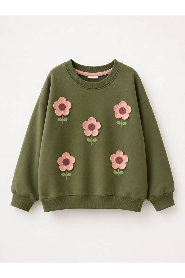 Girl's Sweatshirt with Floral Embroidery on the Front