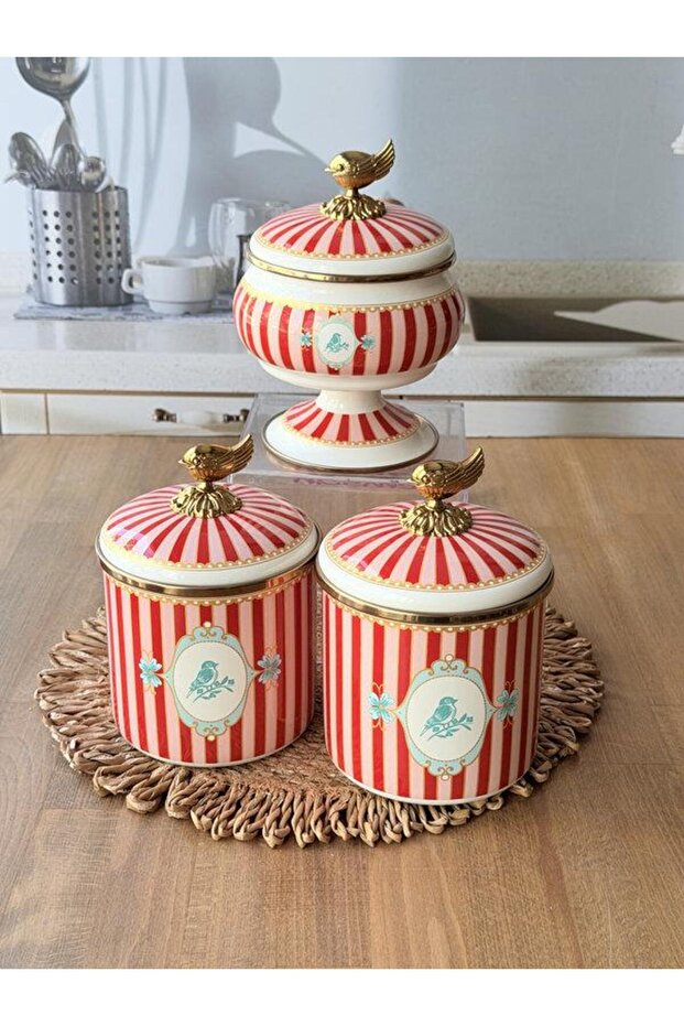 Enamel Jar Sugar Bowl Set of 3 Bellisima