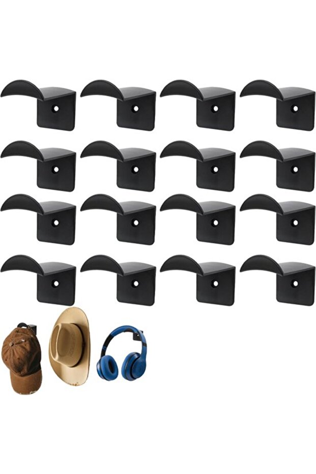 Hat rack 16pc self-adhesive holder storage for hats/accessories.