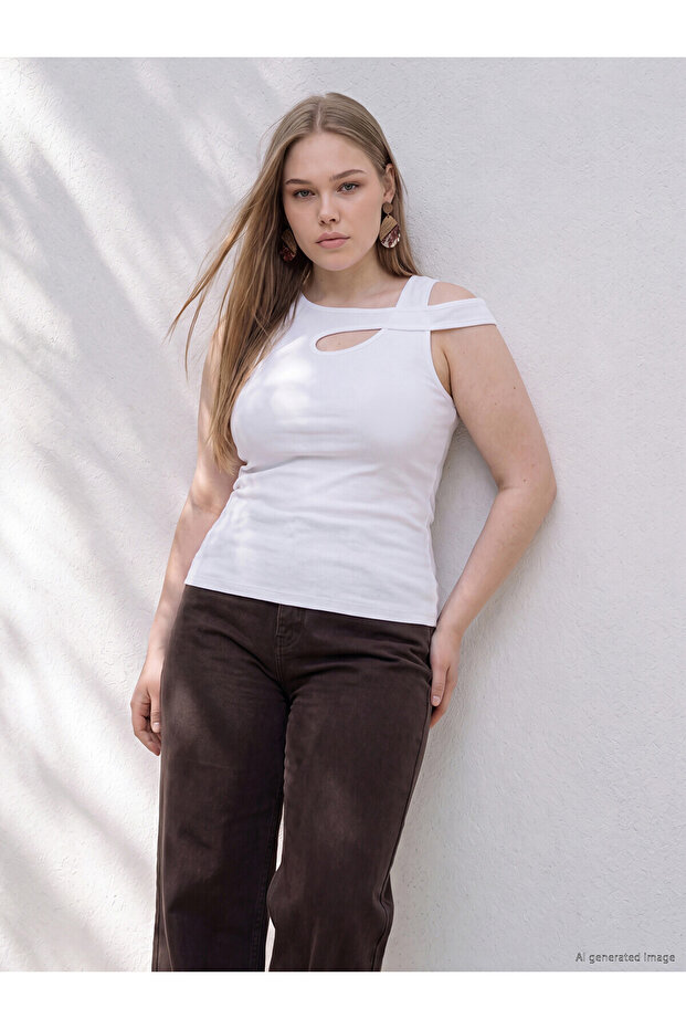 Trendlucky Plus Size Asymmetrical Collar 100% Cotton Blouse with Difference