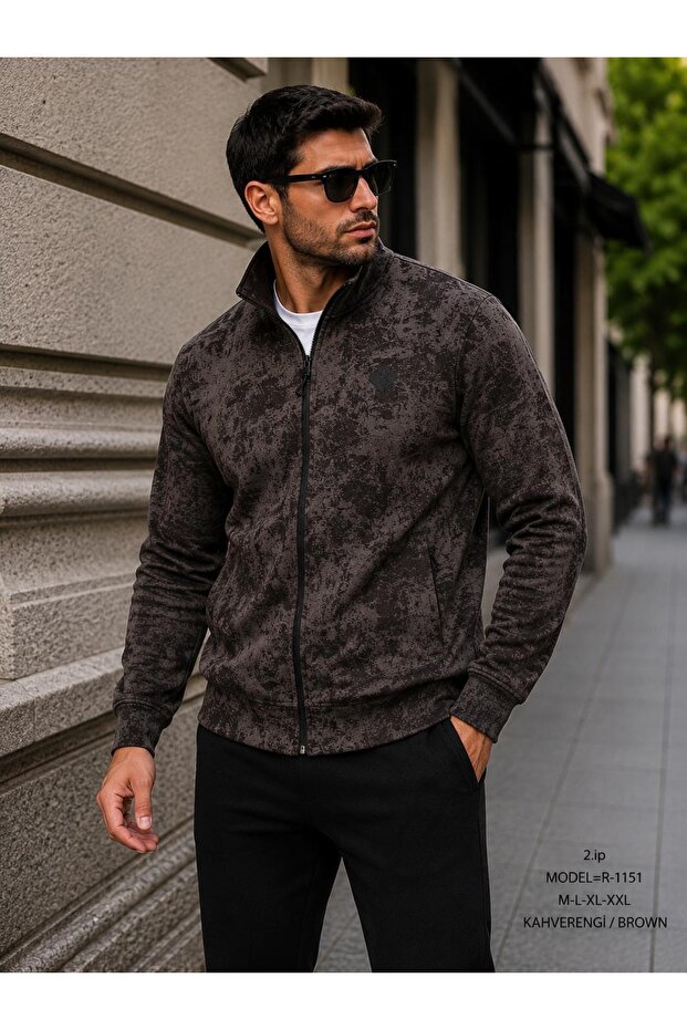 Men's 2 Thread Compact Combed Cotton Patterned Brown Jacket