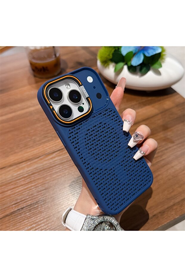 iPhone 15 Pro Max Navy Blue For Magsafe Magnetic Heat Dissipation Lens Holder Case For iPhone 17 16