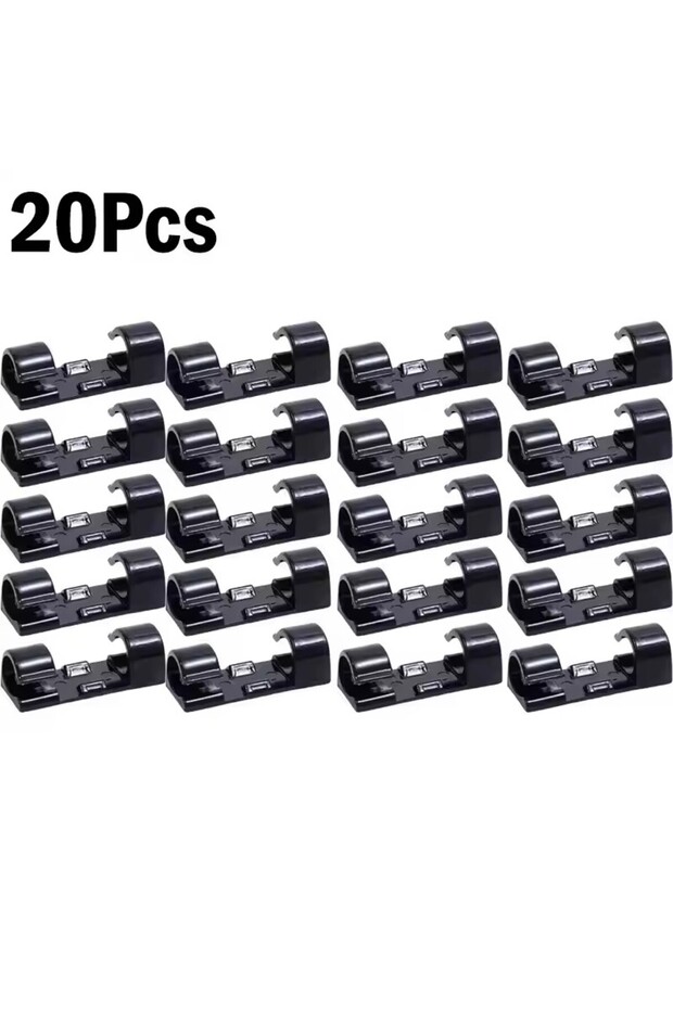 20X-Black Cable Clips Organizer Drop Wire Holder Cord Management Self-Adhesive Cable Manager Fixed C