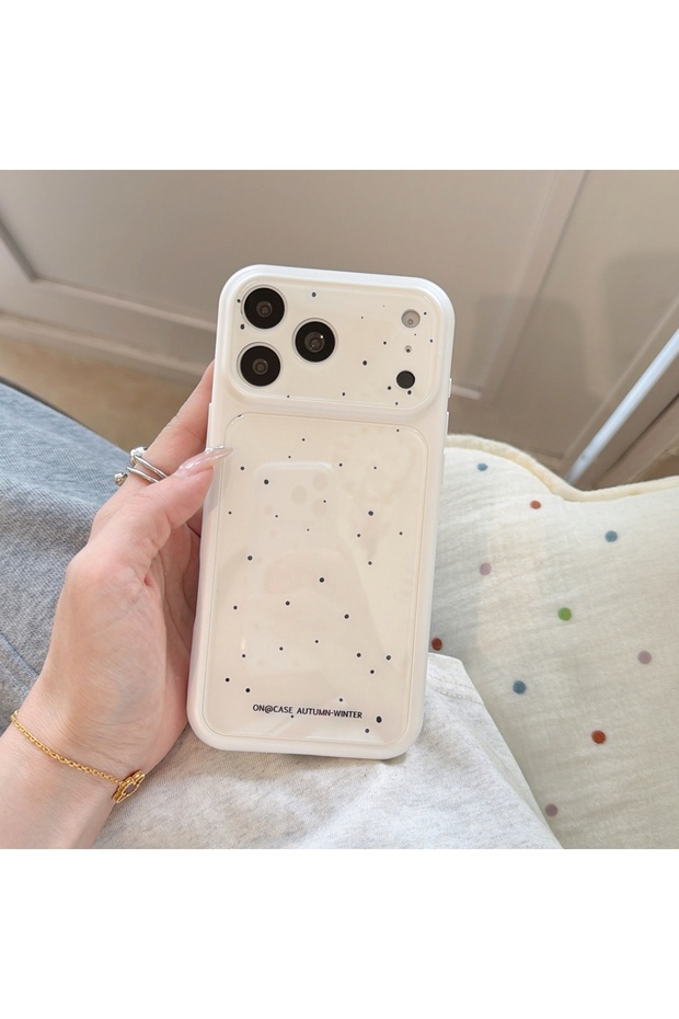 iPhone17 Pro Max Ivory Fashion 4 Styles Splashing Ink Polka Dot Pattern With Lanyard Large Window Ph