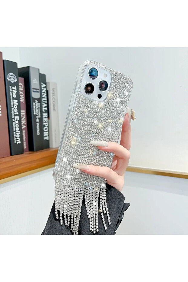Silver iPhone17Pro Flash Diamond Tassels Glitter Phone Case For iPhone 17 15 Pro Max 16 14 Plus 13 1