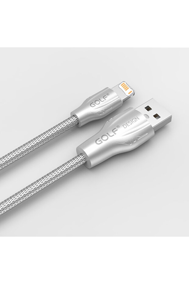كابل USB معدني كامل فضي اللون بطول 1 متر للشحن السريع لهواتف آيفون 11 و12 و13 ميني و14 برو ماكس وX وXR وXS و6 و6S و7 و8 بلس