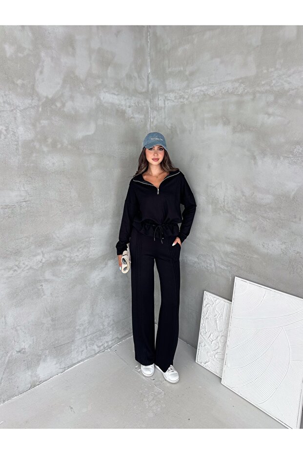 Women's Modal Fabric Drawstring Waist Zippered Tracksuit Set