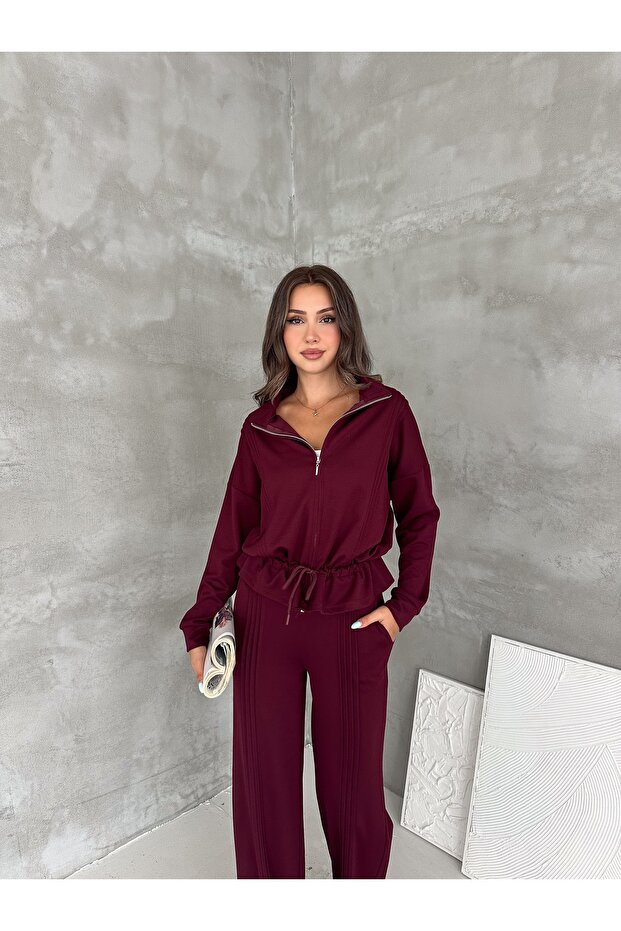 Women's Modal Fabric Drawstring Waist Zippered Tracksuit Set