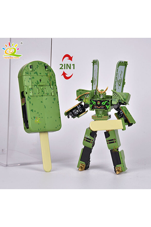 green 2-in-1 Ice Cream Deformation Robot for Image Jar Mecha Creative Warrior Model Deformation Educ