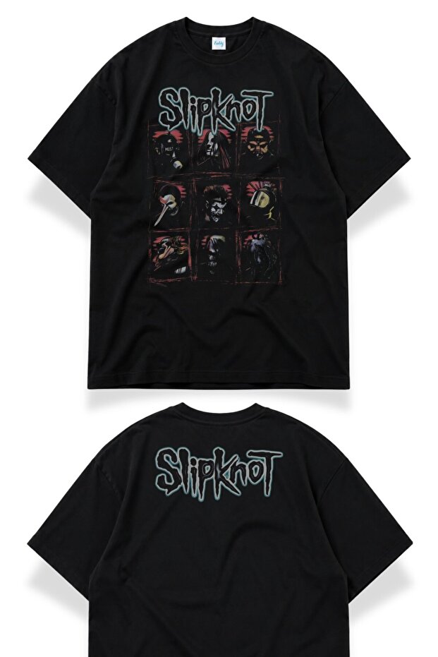 Unisex Slipknot Members Ense Printed T-Shirt, Oversize Rock Band Themed Tshirt