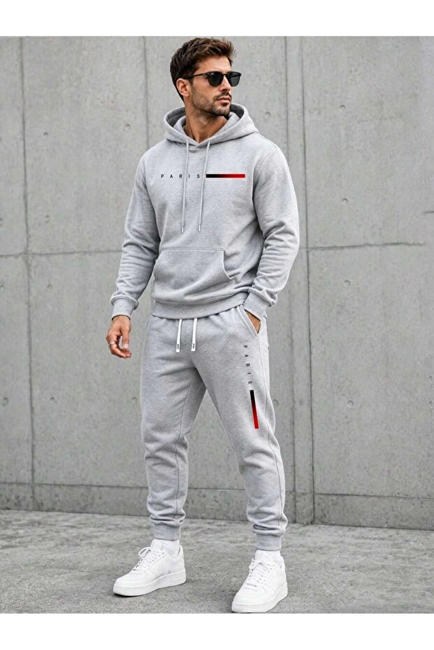 Tracksuit Set Sweatshirt Tracksuit Oversize Shaped Comfortable Fit Quality Fabric Pari̇ss Printed