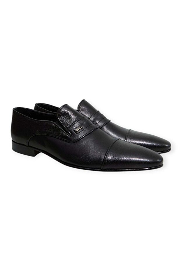 Black Color Laceless Genuine Leather Men's Shoes
