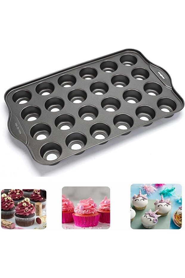 Nonstick Mini Cheesecake Pan (24-Cup, Black) – Removable Bottoms, Oven-Safe, Dishwasher-Safe, Ideal for Muffins, Cupcakes, and Mini Desserts