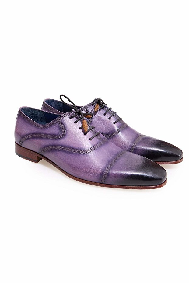 Purple Color Lace-Up Genuine Leather Men's Shoes